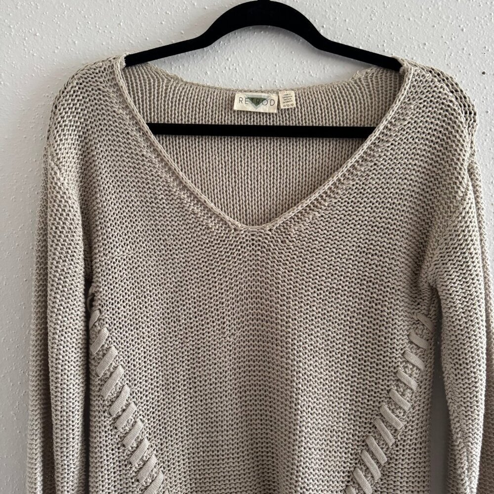 Retrod Beige Knit V-Neck High-Low Sweater Size XS - Picture 2 of 5